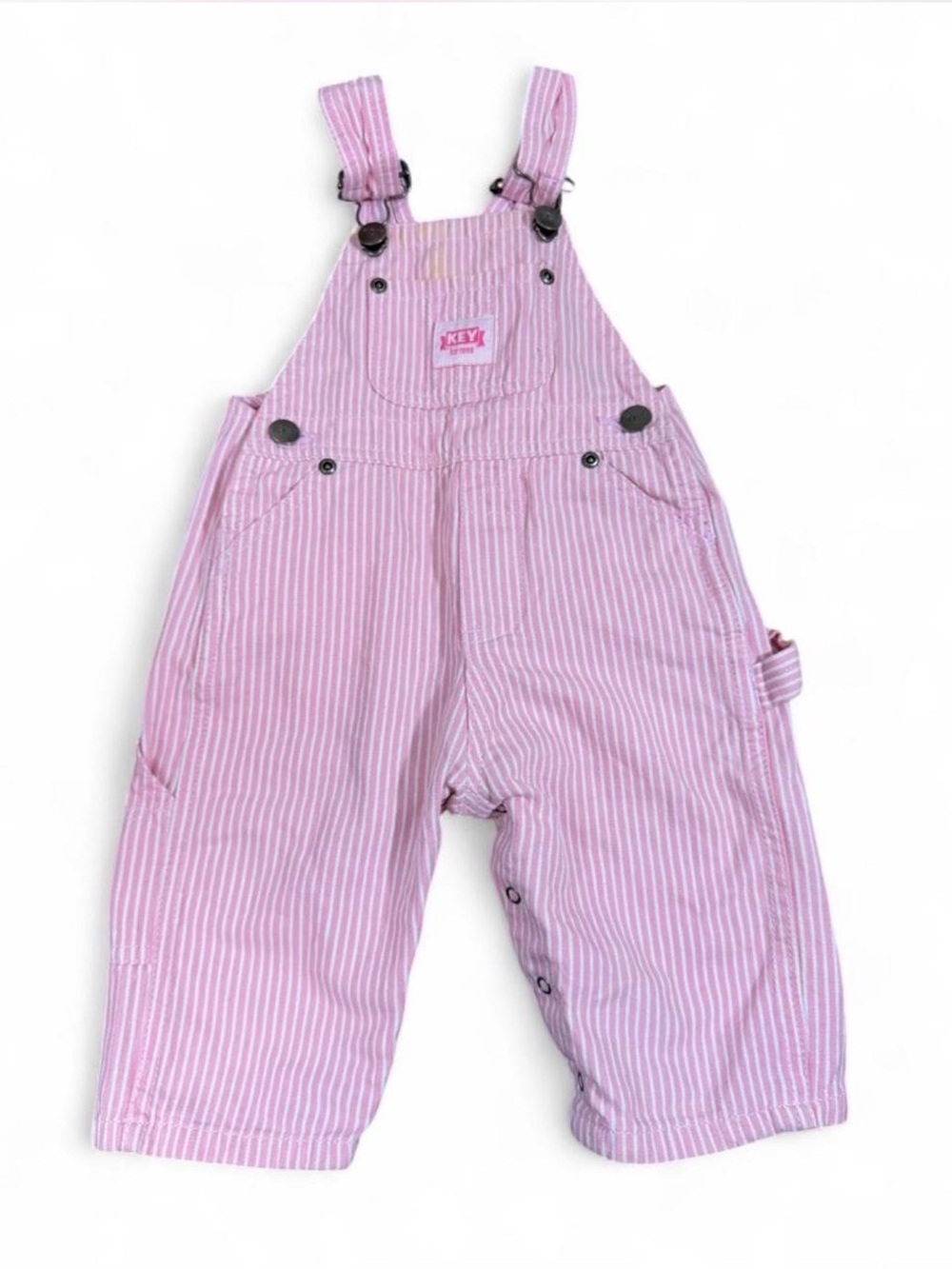 KEY Baby 9M Pink Railroad Stripe Carpenter Bib Overalls Workwear
